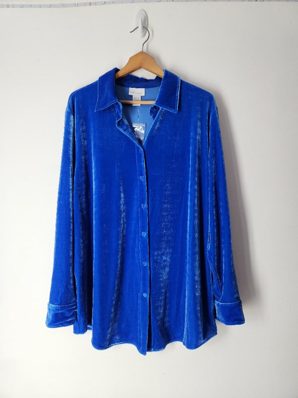 Soft Surroundings Sapphire Cobalt Royal Blue Velvet long sleeve Tunic Shirt XL